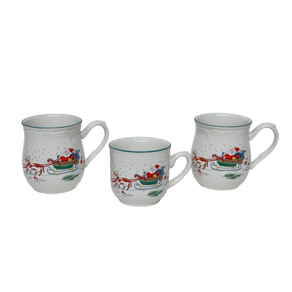 Vintage International Japan Stoneware Christmas Santa Coffee Mugs & Tea Cup Set